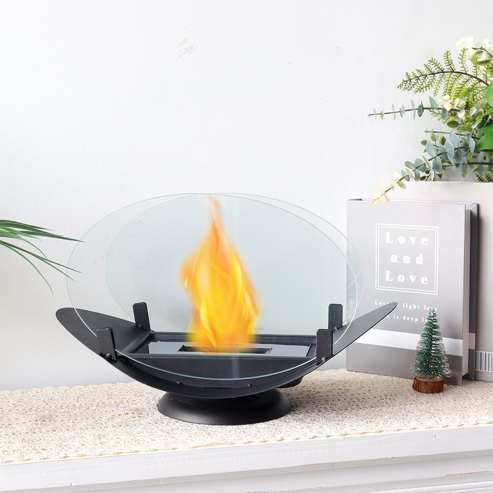 Portable Two-Sided Glass Fireplace Fire Pit - Zen Home Ideas